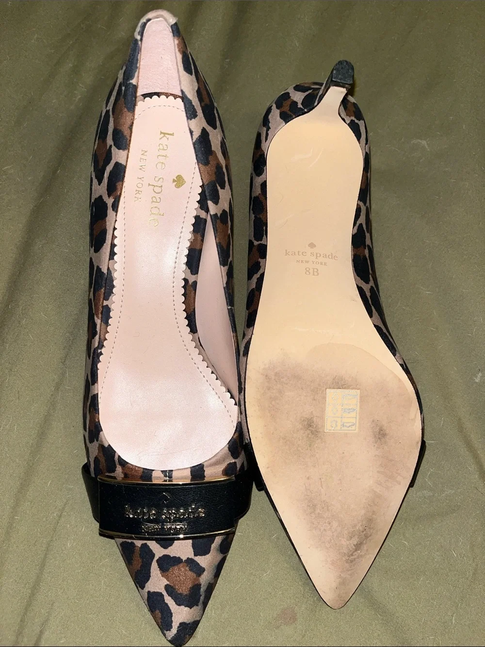 kate spade Leopard Print Pointed Toe Kitten Heels with Black band